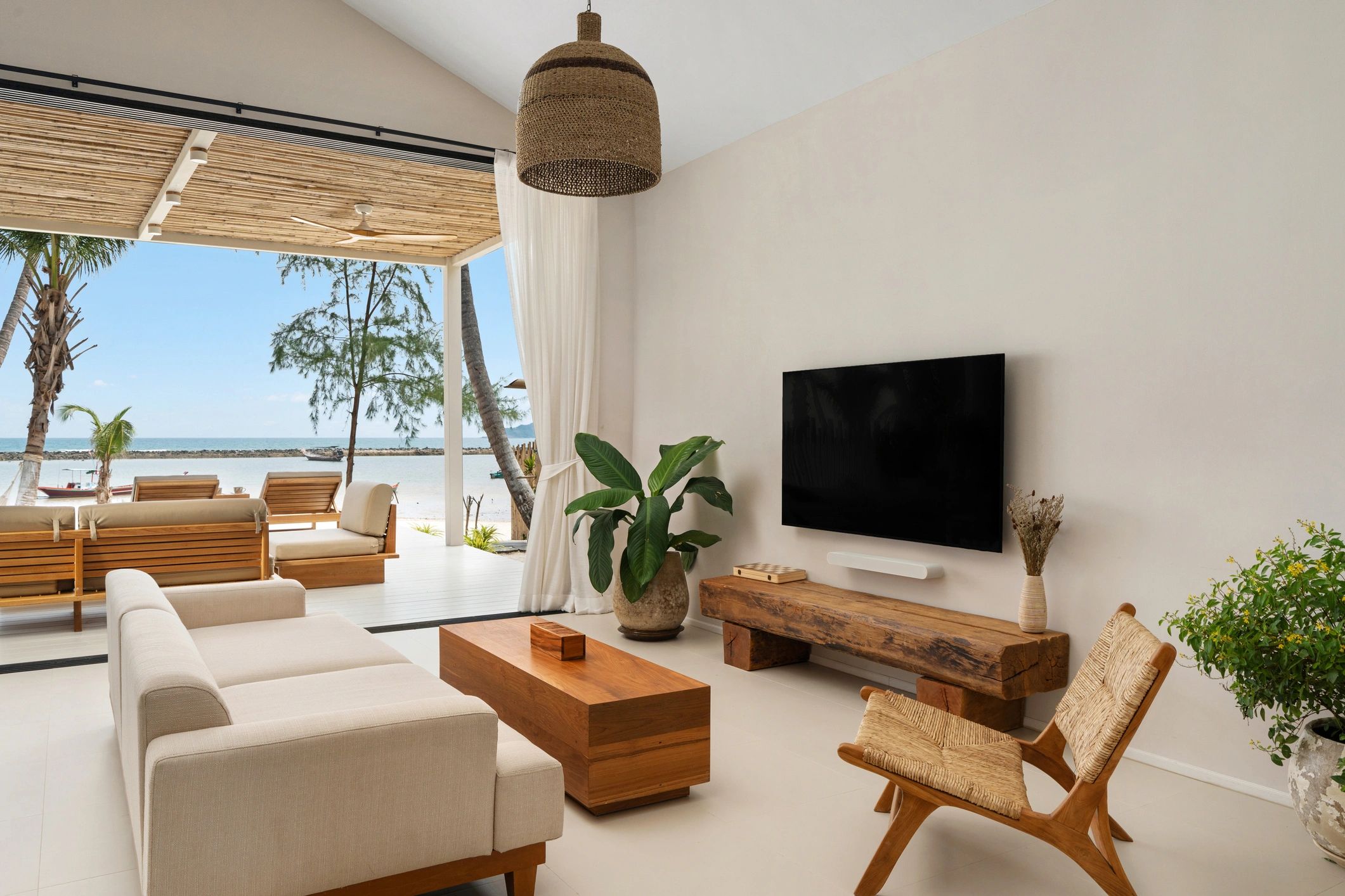 Bright, modern living room with seating area