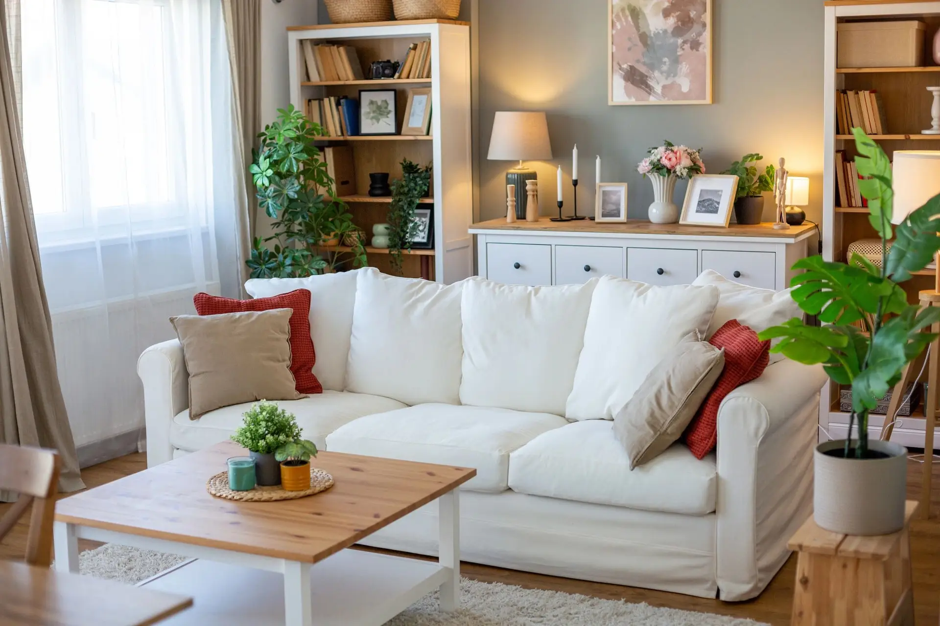 Cozy living room with neutral tones