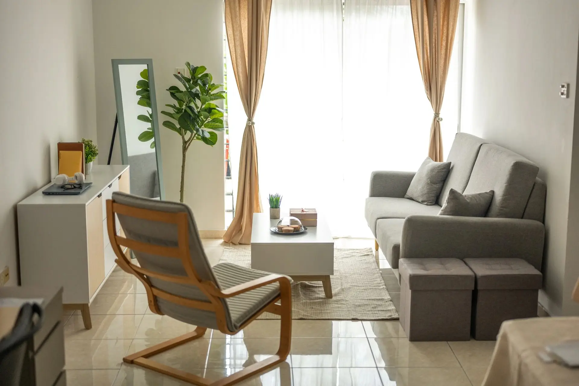 Modern living room with neutral tones